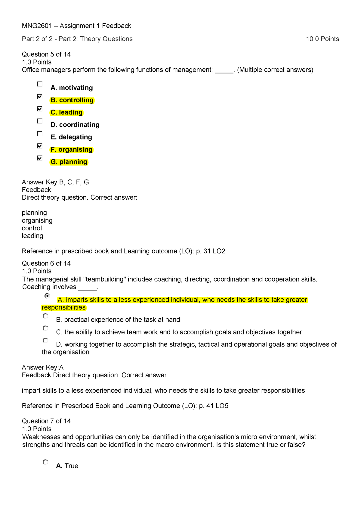 mng2601 assignment memo