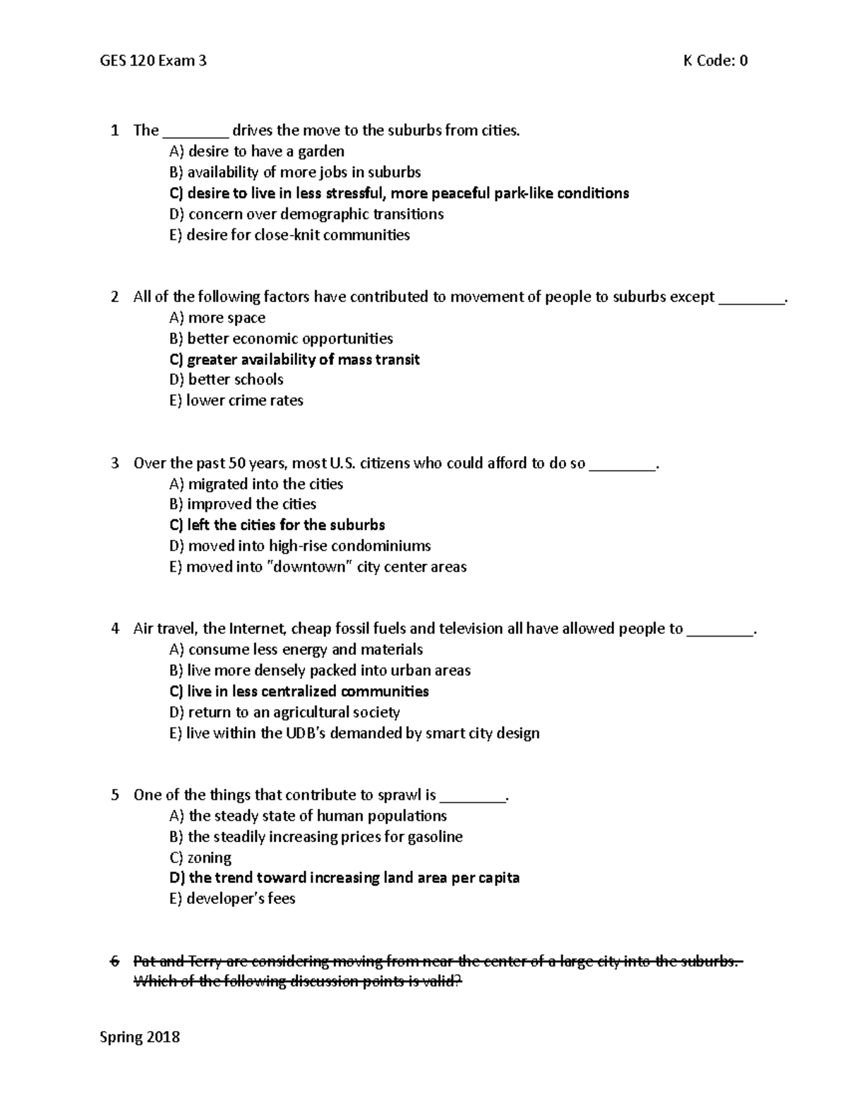 GES120 3Review - Exam review 3 - GES 120 Exam 3 K Code: 0 1 The ...