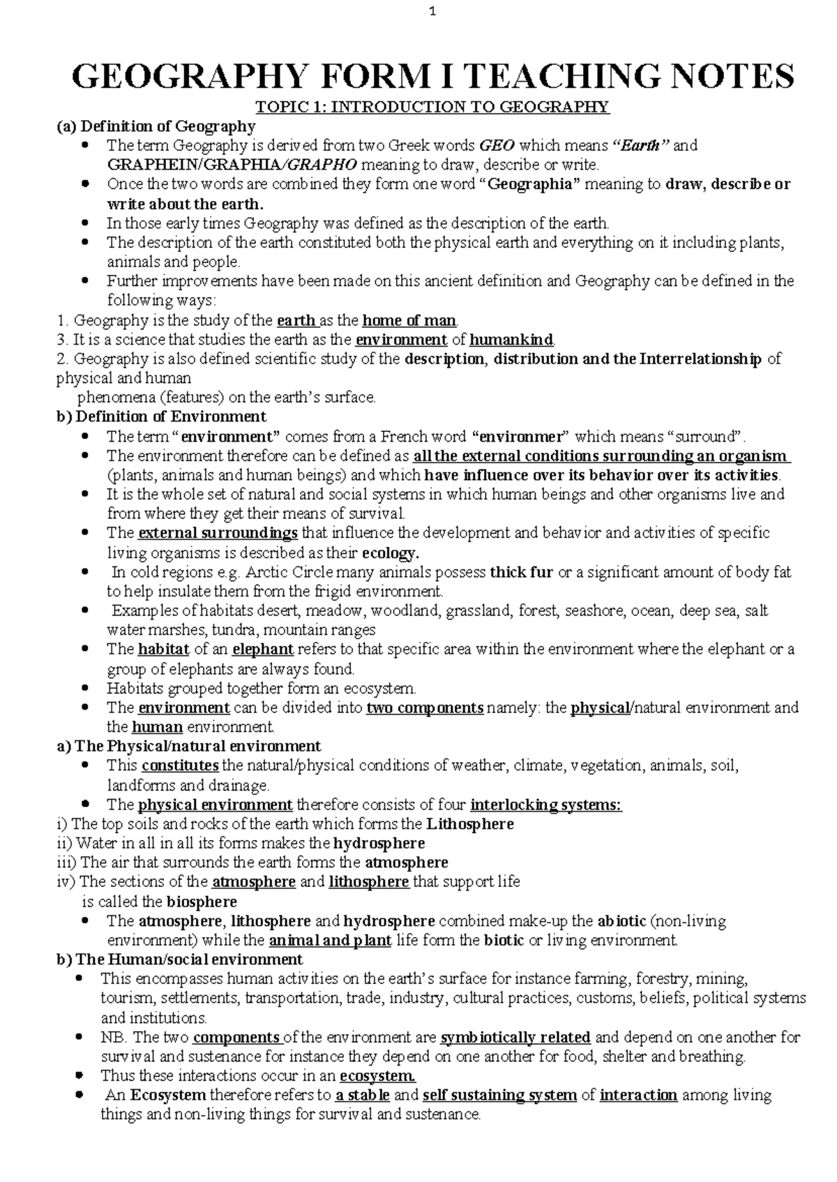 Geog F1 Notes Students C 2022 F9 WIT F2 - GEOGRAPHY FORM I TEACHING ...