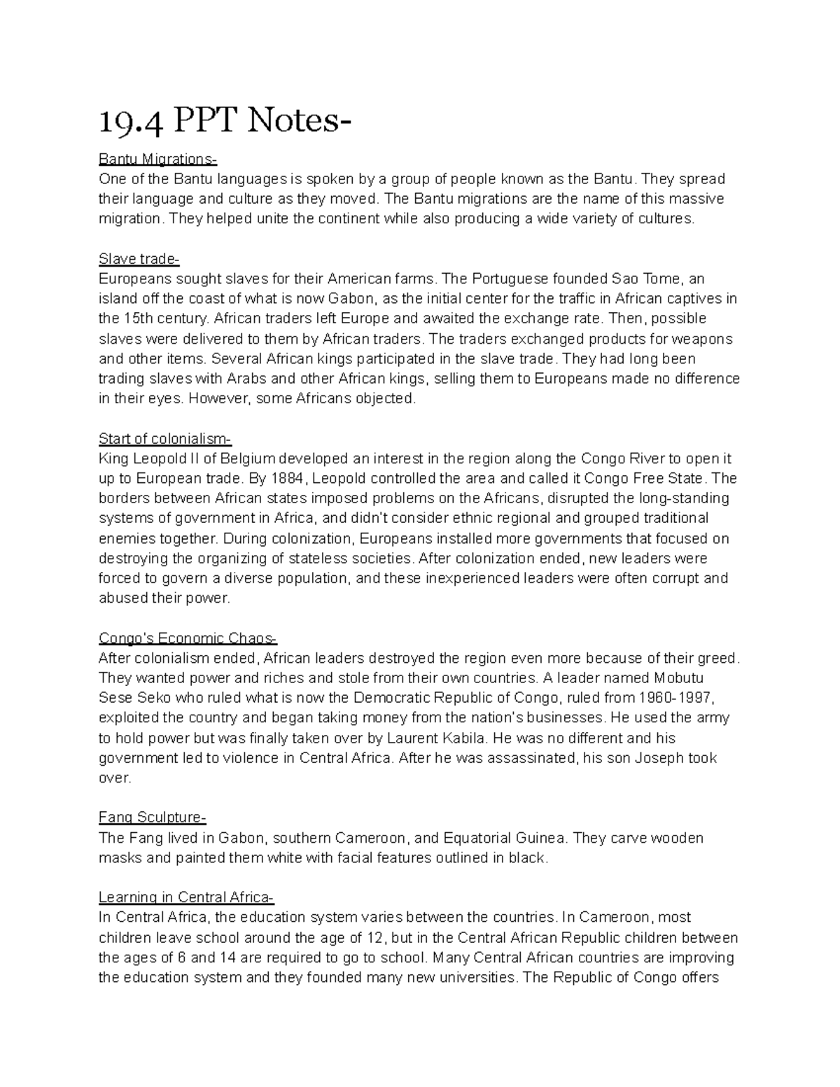 19.4 PPT Notes - 19 PPT Notes- Bantu Migrations- One of the Bantu ...