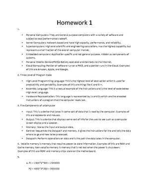 Homework 1 - Goes over computers, Levels of programming, and all the ...