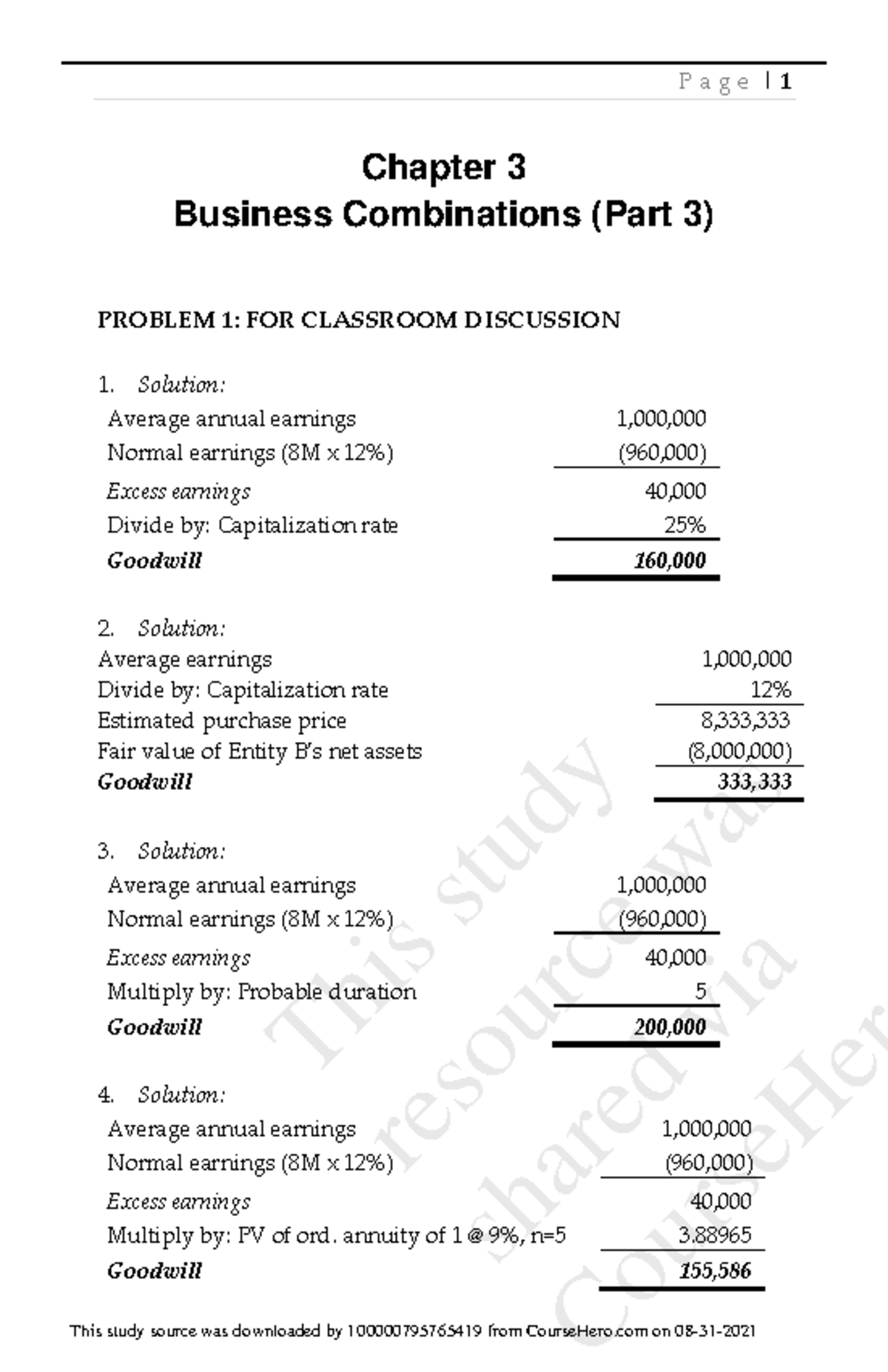 Chapter 3 Business Combinations (Part 3) Chapter 3 Business Combinations (Part 3) PROBLEM 1