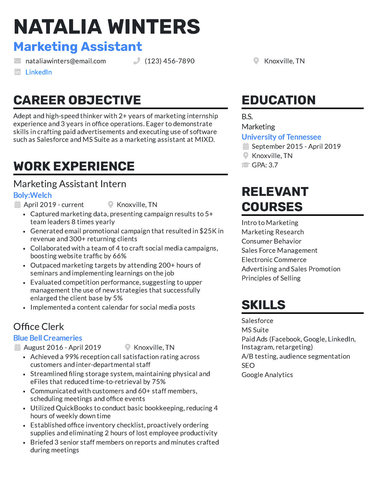 Marketing Assistant Resume Example NATALIA WINTERS Marketing   Thumb 1200 1553 