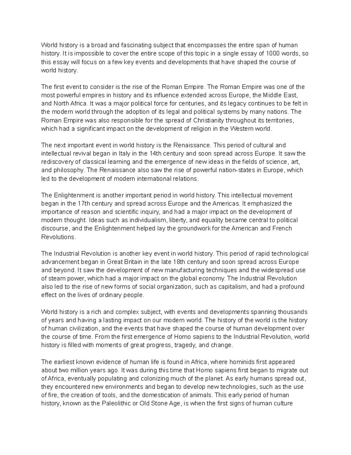 World History It is impossible to cover the entire scope of this