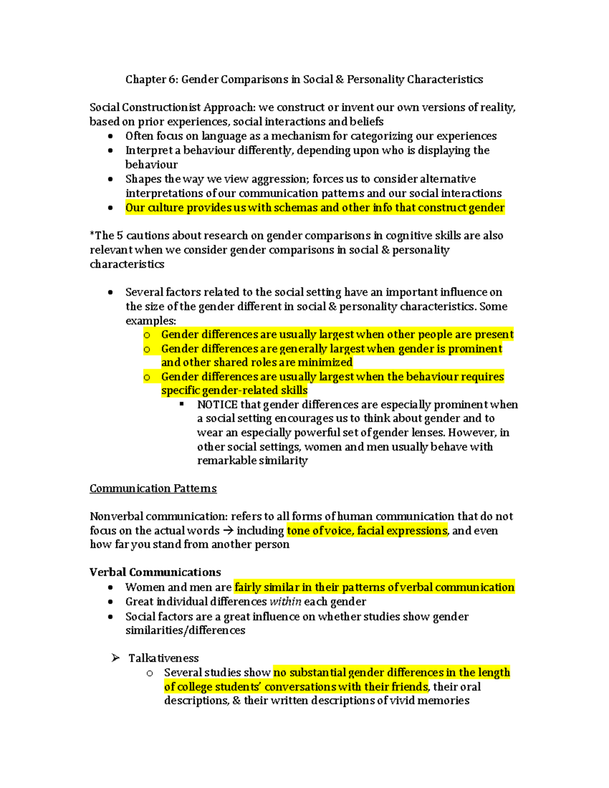 Psychology of Women - Lecture notes - 6 - 8 - Chapter 6: Gender ...