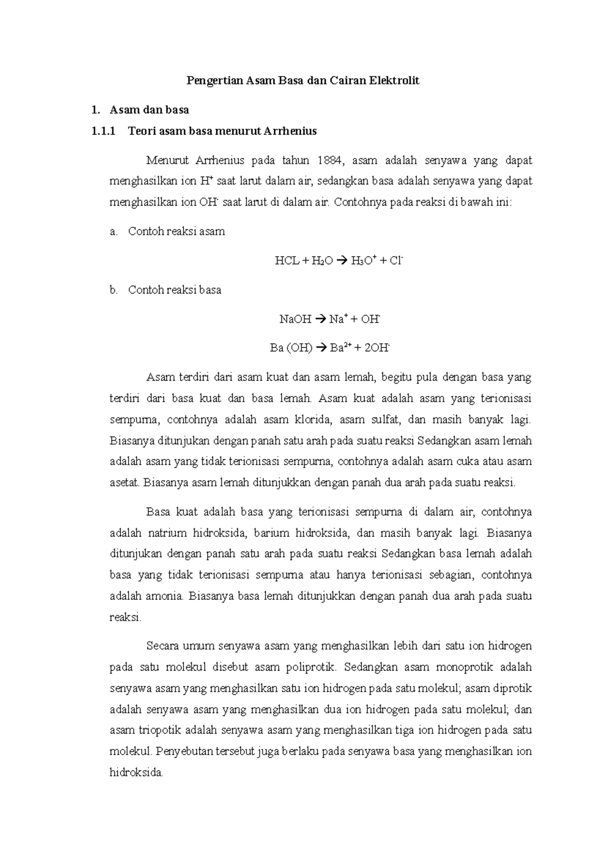 Pengertian Asam Basa dan Cairan Elektrolit - Asam dan basa 1 Teori asam