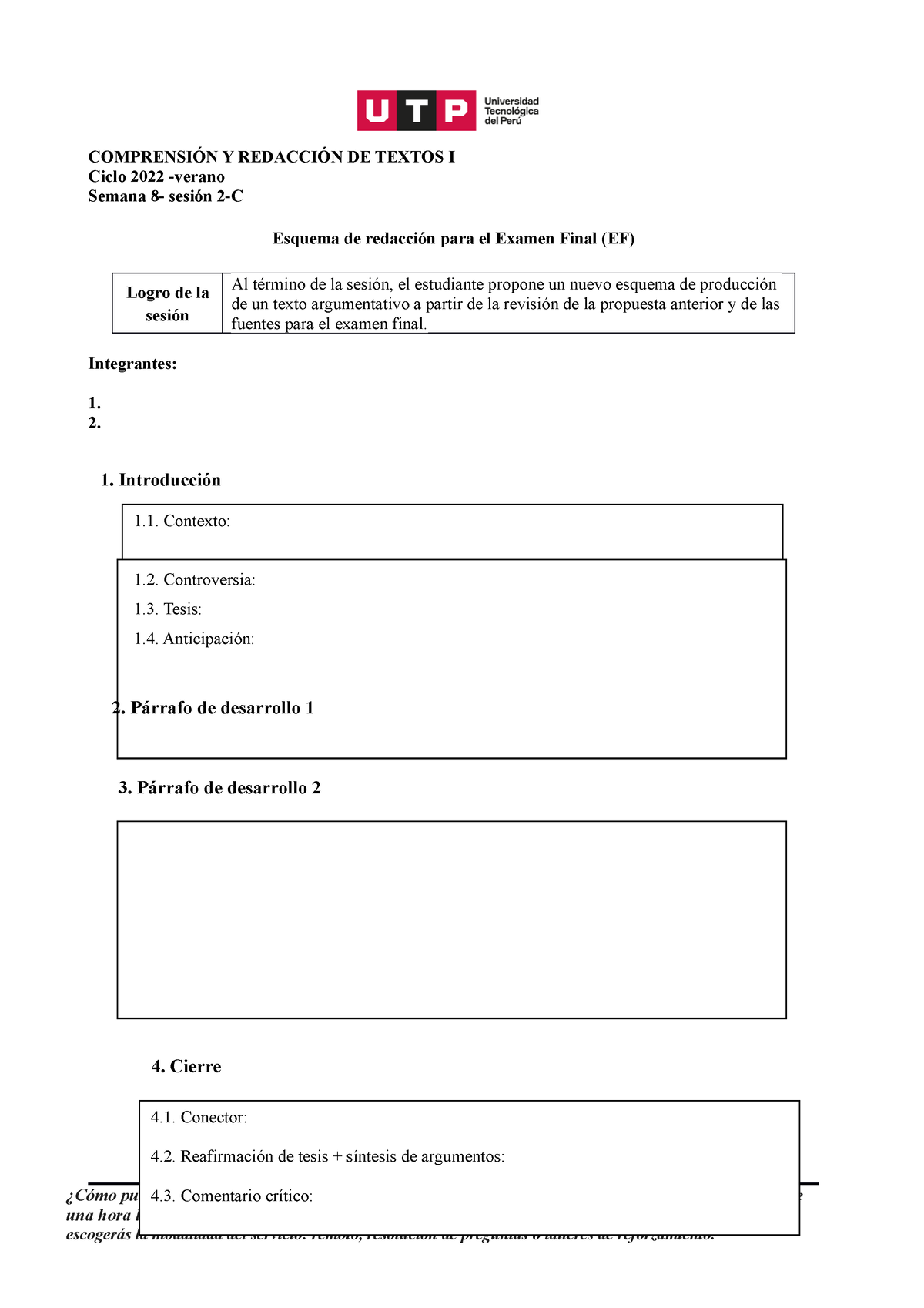 S08.s2-C Esquema Para Examen Final Redacción - Comprensión Y Redacción ...