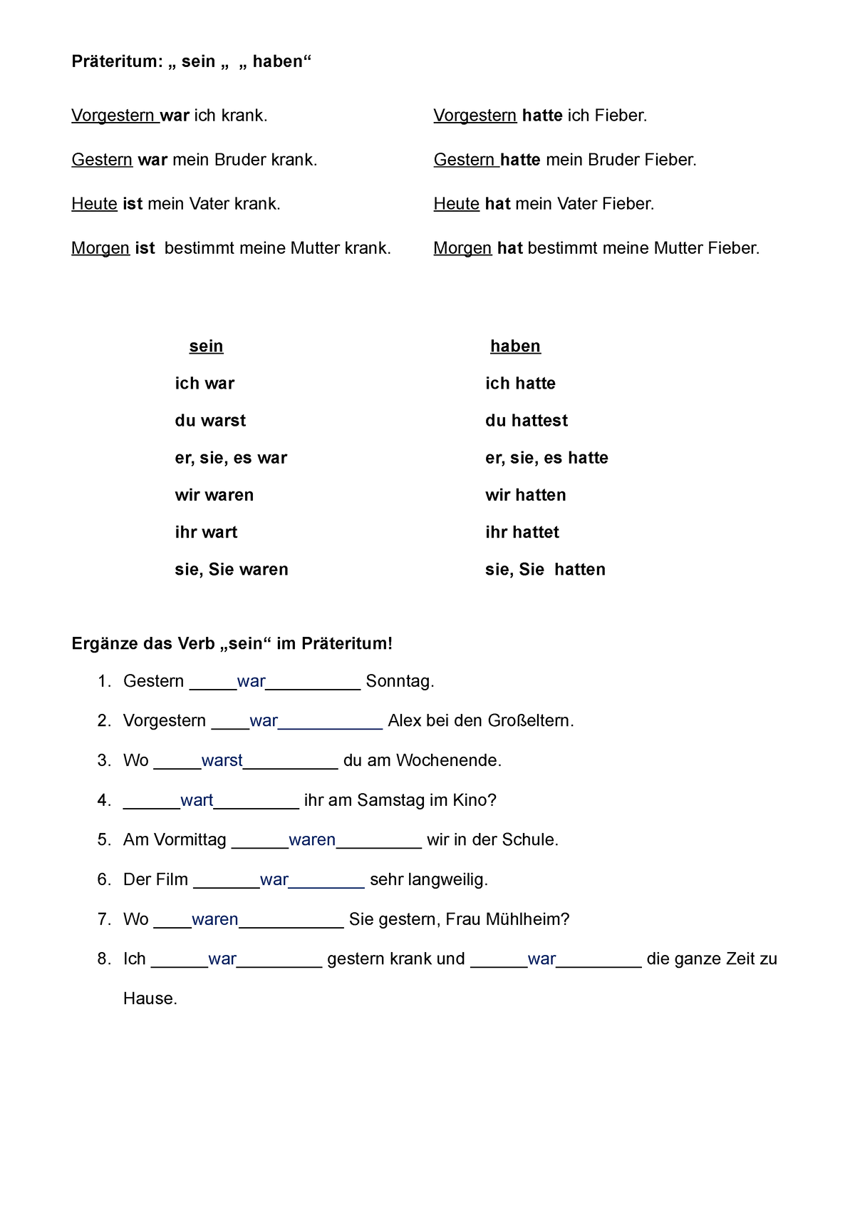 Prateritum-von-haben-und-sein 93609 - Präteritum: „ Sein „ „ Haben ...