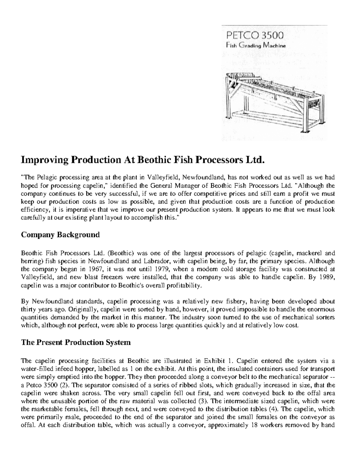 Case Study - Unit 5 - Improving Production at Bioethic Fish Processors ...