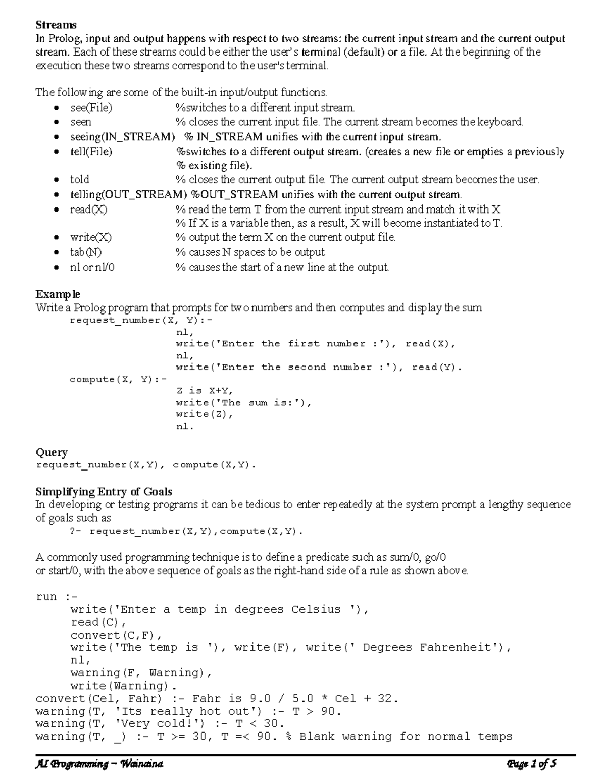 4. AI Programming - Streams and Dynamic Clauses - AI Programming ...