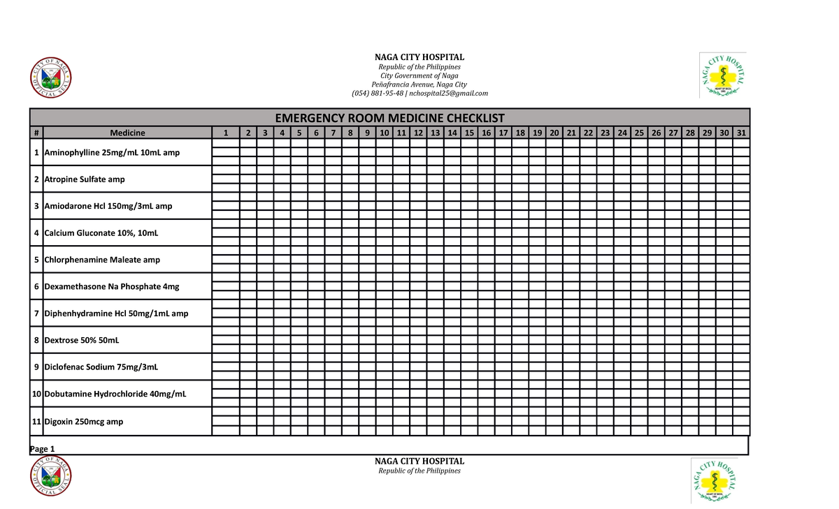 Pharma ER Medicine Checklist - NAGA CITY HOSPITALRepublic of the ...