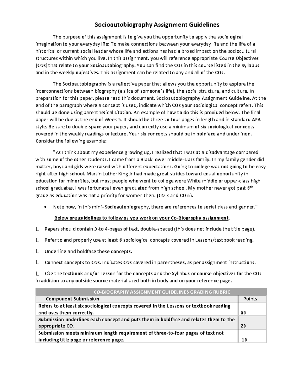 Socioautobiography Assignment Guidelines - In this assignment, you will ...