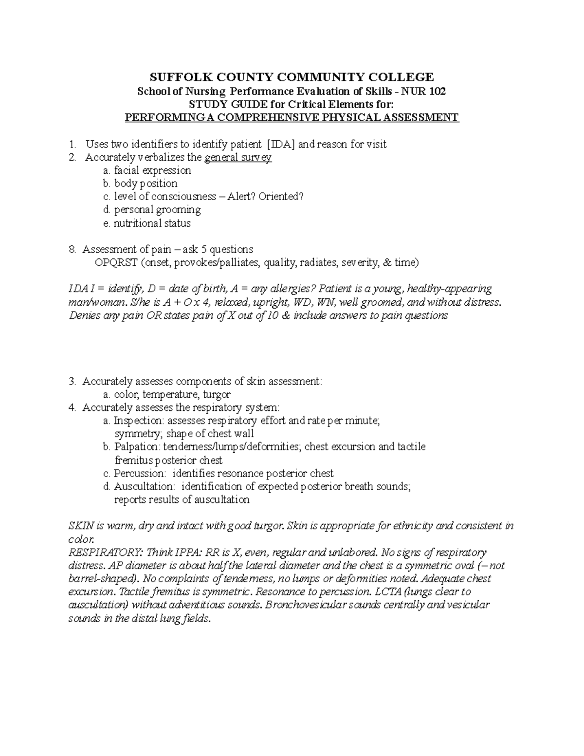 COMP Physical Assessment Study Guide for Critical Elements 2020 (1 ...