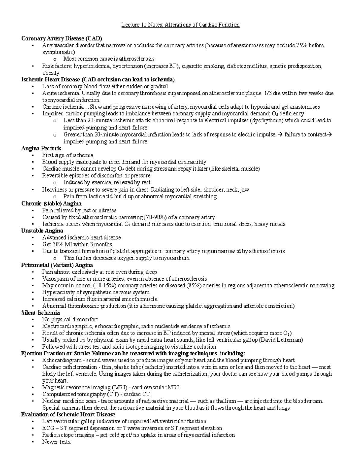 Lecture 11 Notes - Alterations of Cardiac Function - Lecture 11 Notes ...