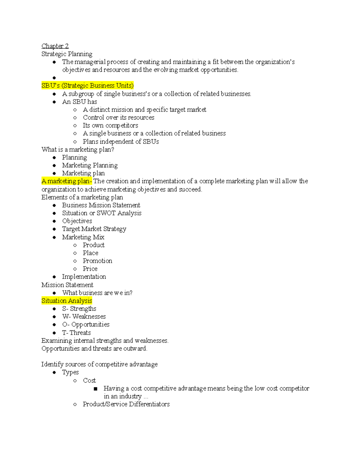 Chapter 2 In Class - Notes - Chapter 2 Strategic Planning The ...