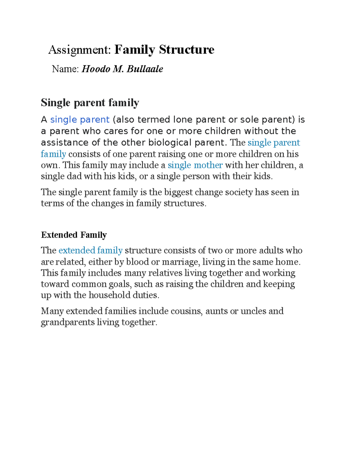 family structure assignment