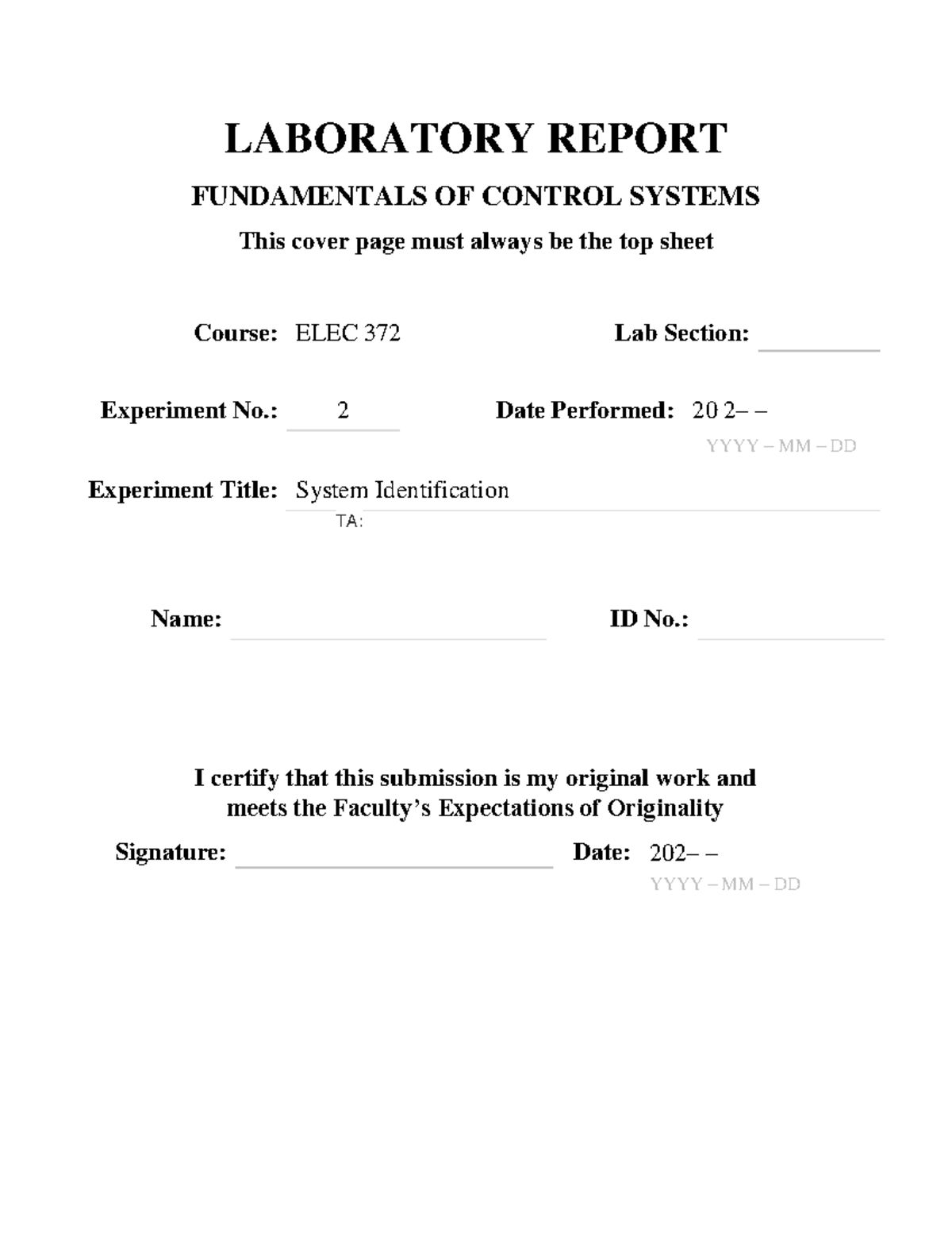ELEC372-Lab Report-Exp 2-Fundamentals of Control System - ELEC 372 ...
