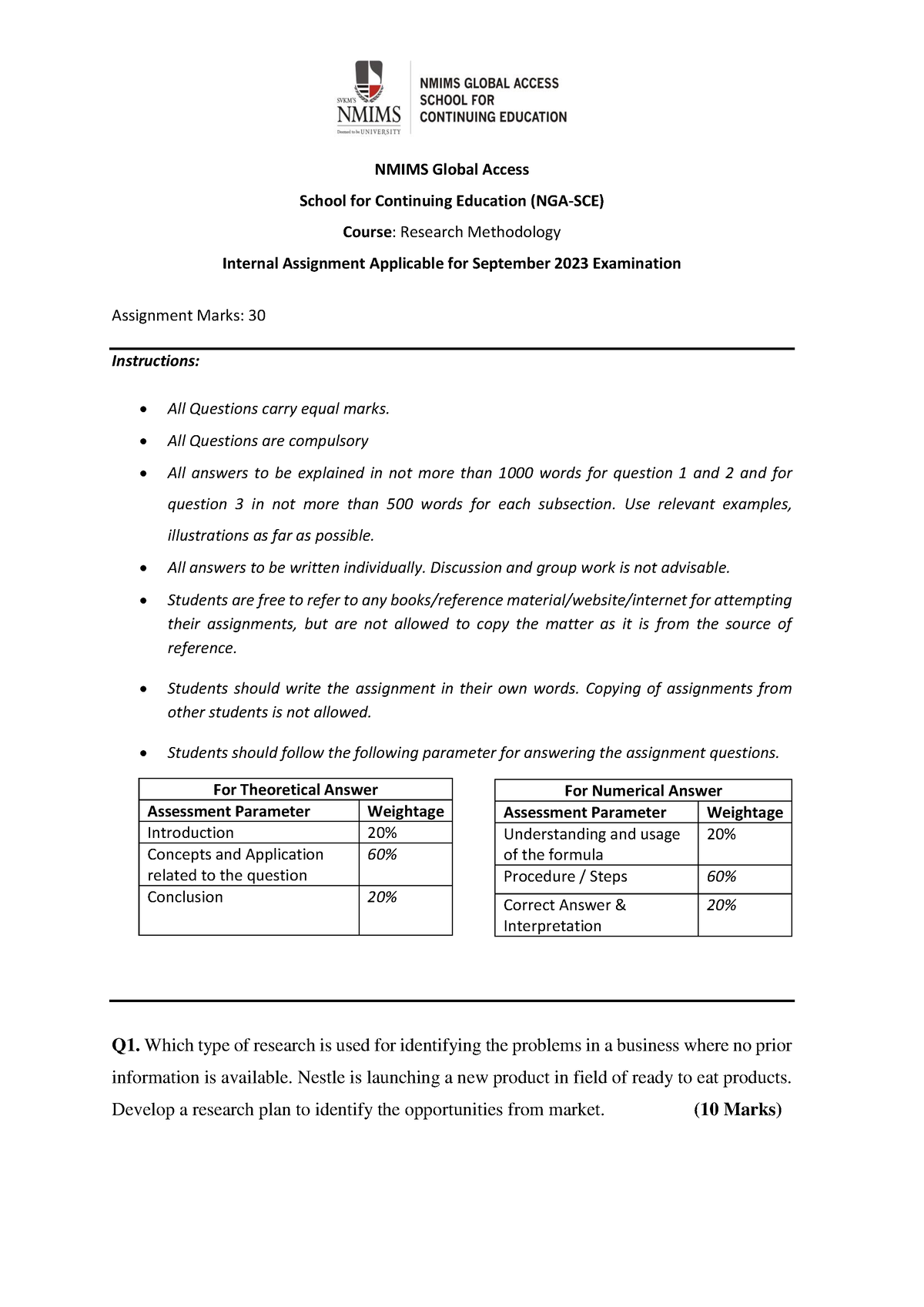 research methodology assignment nmims