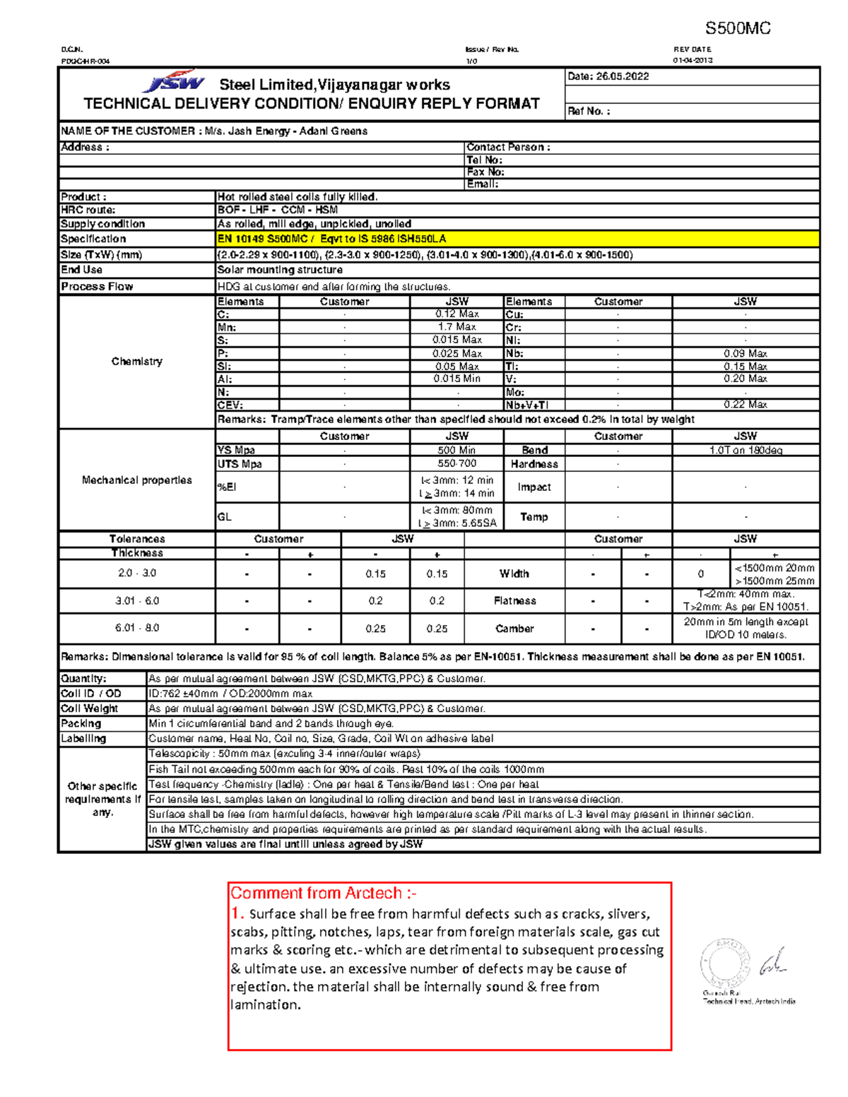 JSW S460MC-S500MC-S550MC HR TDC Signed by Jash 20220604 - S500MC D.C ...