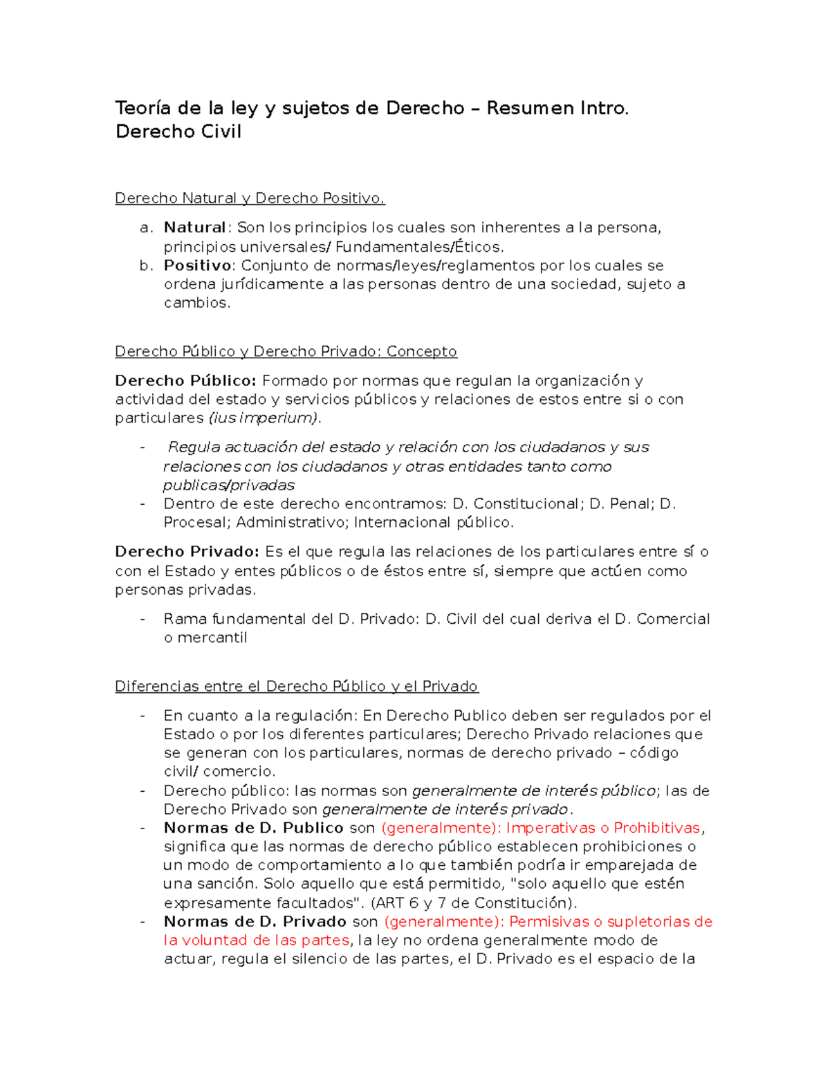 Tdllysdd - Resumen Control 1 - Teoría de la ley y sujetos de Derecho ...