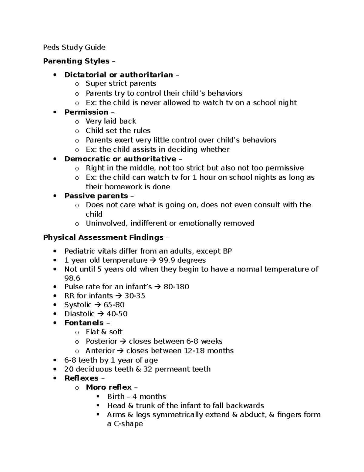 Peds Study Guide - Learn about the newborn reflexes and development ...