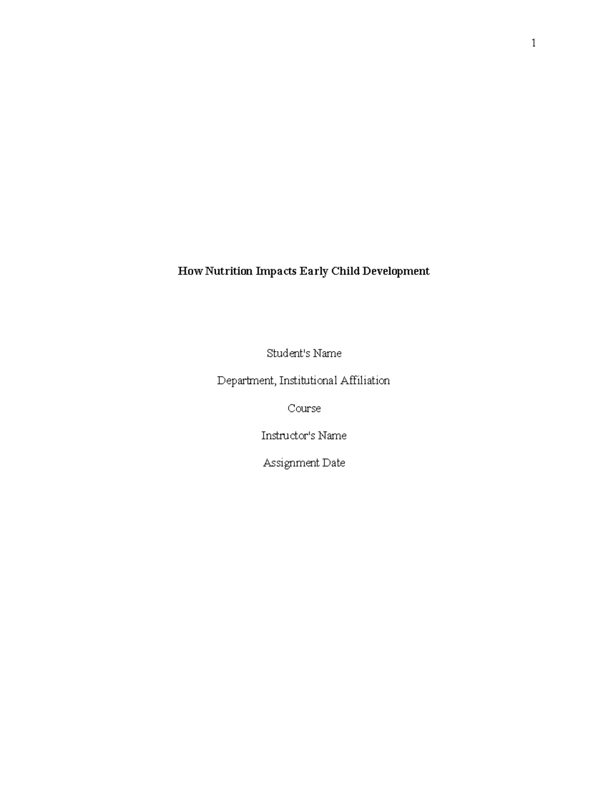 How Nutrition impacts early child development Research - How Nutrition ...