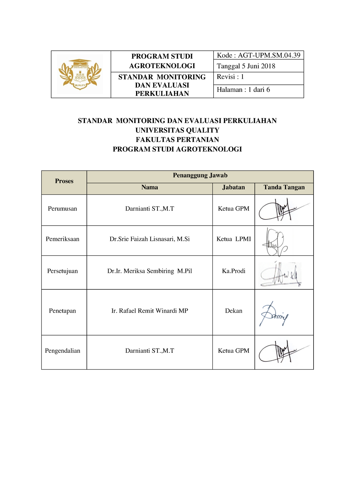 STANDAR MONITORING DAN EVALUASI PERKULIAHAN - STANDAR MONITORING DAN ...