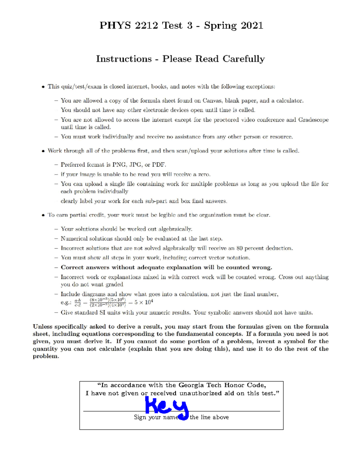 2212 Sp21 Mini Test 3 Key v2 - PHYS 2212 Test 3 - Spring 2021 “In ...