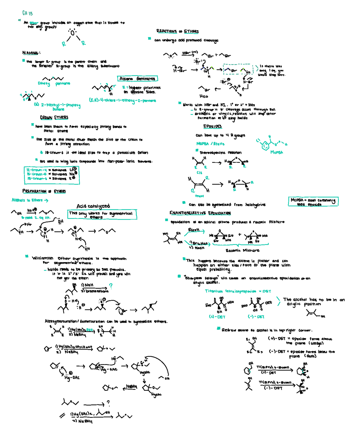 Ch 13 notes part 1 - 2 ) NAB Hy EPOXIDES can have up to 4 Rgroups MCPBA ...