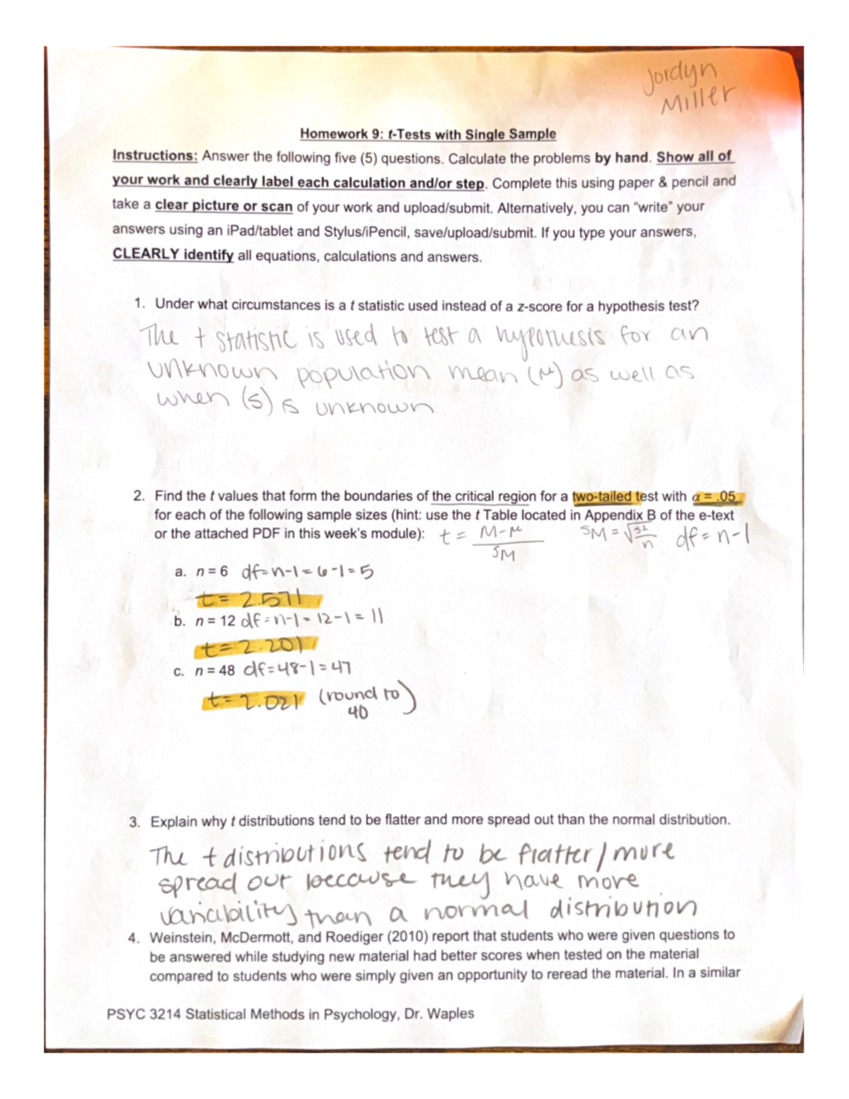 Homework 9 f-Tests with Single Sample - Jordyn Miller Homework 9: with ...