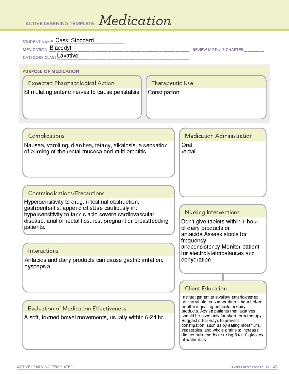 Biacodyl - Ati Template - Active Learning Templates Therapeutic 