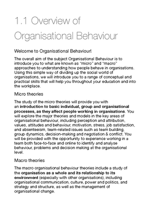 Mgmg2000 1 week1 - MGMT20001: Organisational Behaviour – TAKEAWAY NOTES ...