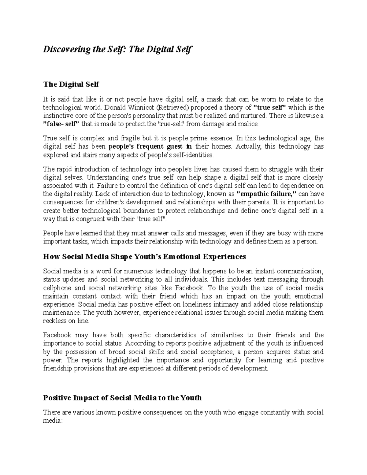 Understanding the Self Complete Discovering the Self The Digital