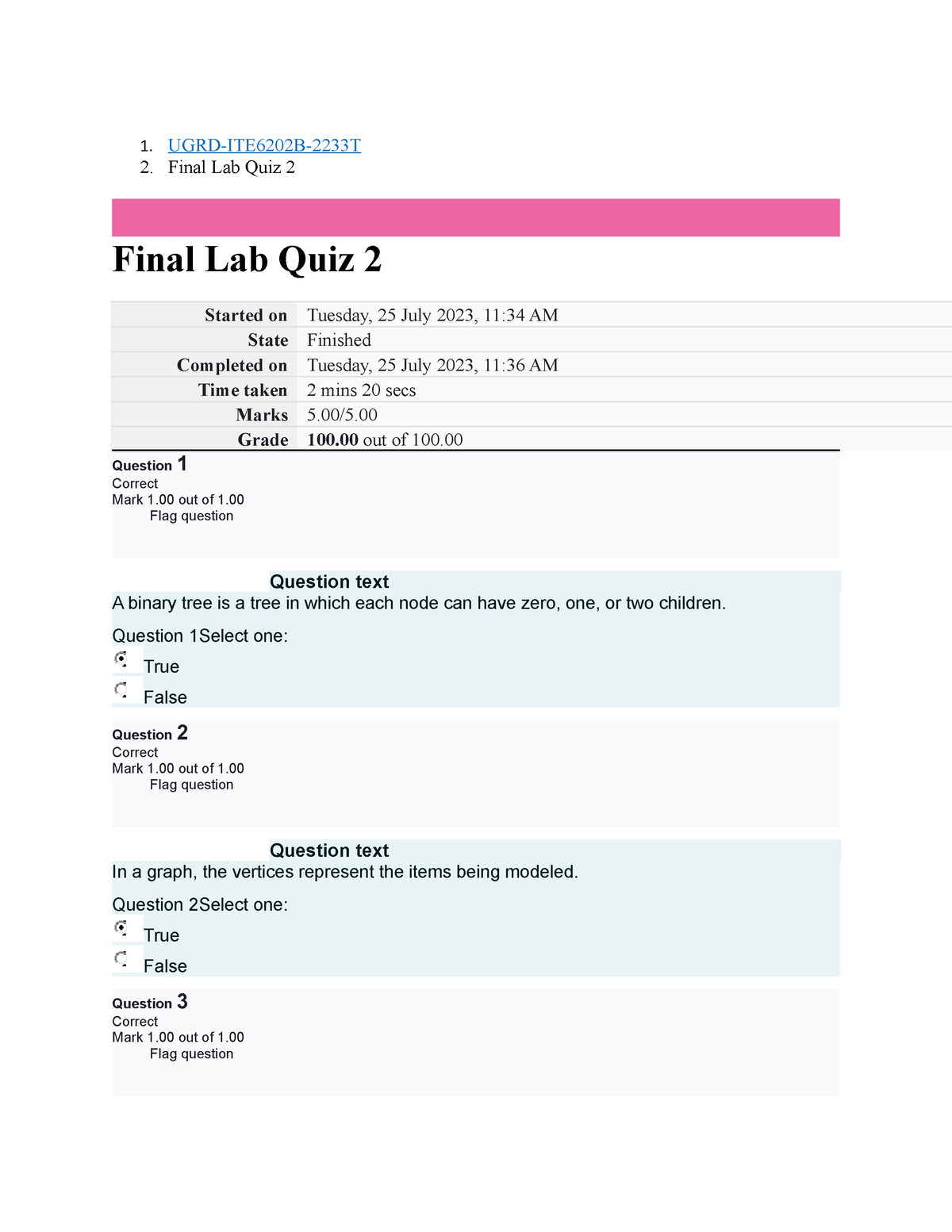 UGRD-ITE6202B Data Structure And Algorithms Final Lab Quiz 2 - 1. UGRD ...