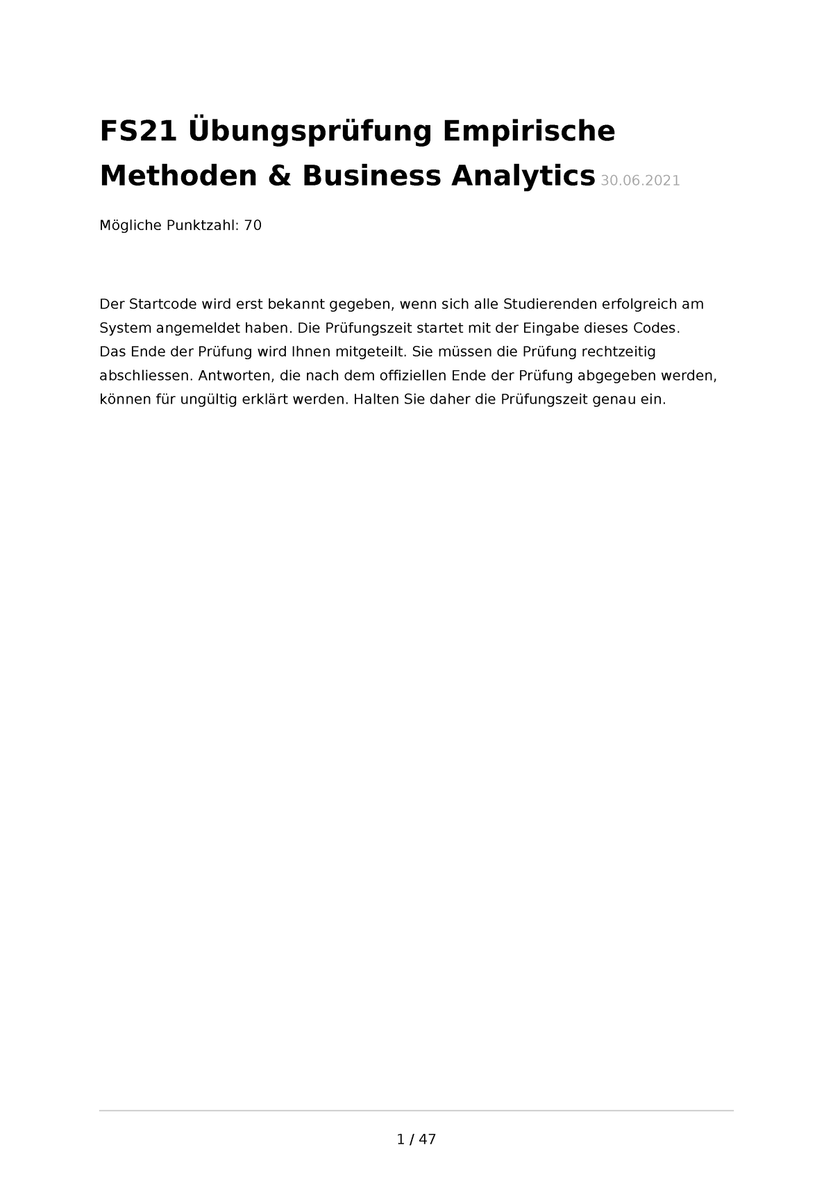 FS21Ubungsprufung Empirische Methoden Business Analytics - FS21 ...