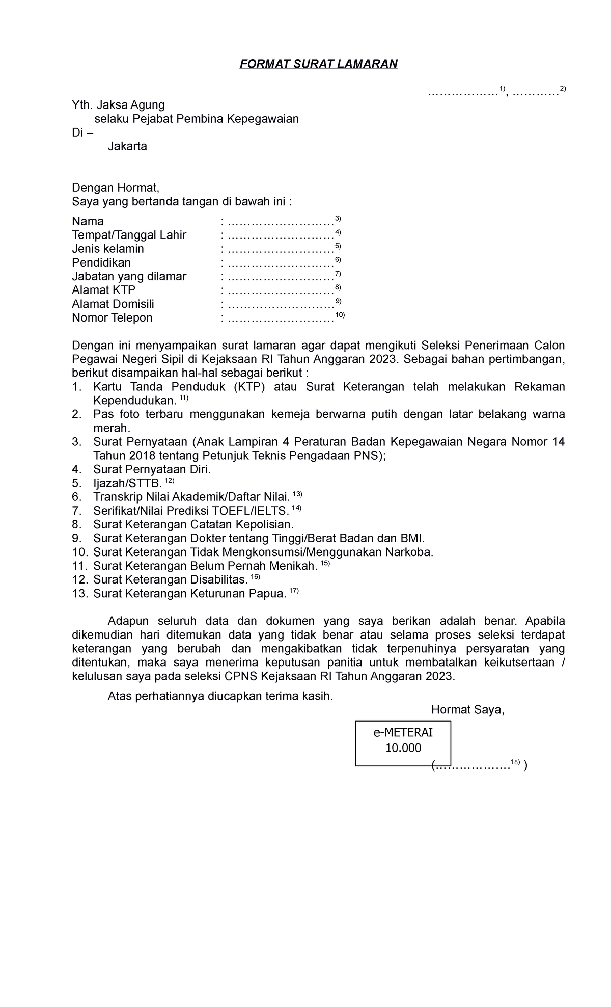 Format Surat Lamaran Pelamar CPNS Kejaksaan RI 1694826764 - FORMAT