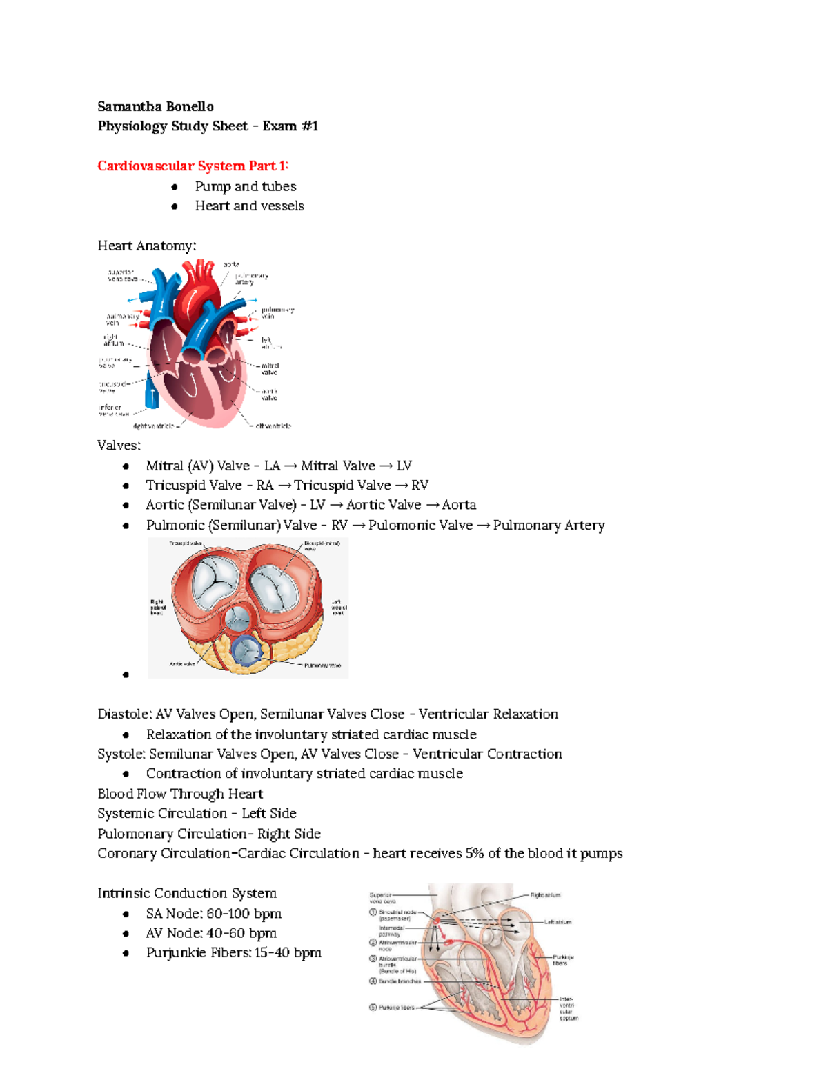 Physiology Study Sheet - Exam #1 - Samantha Bonello Physiology Study 