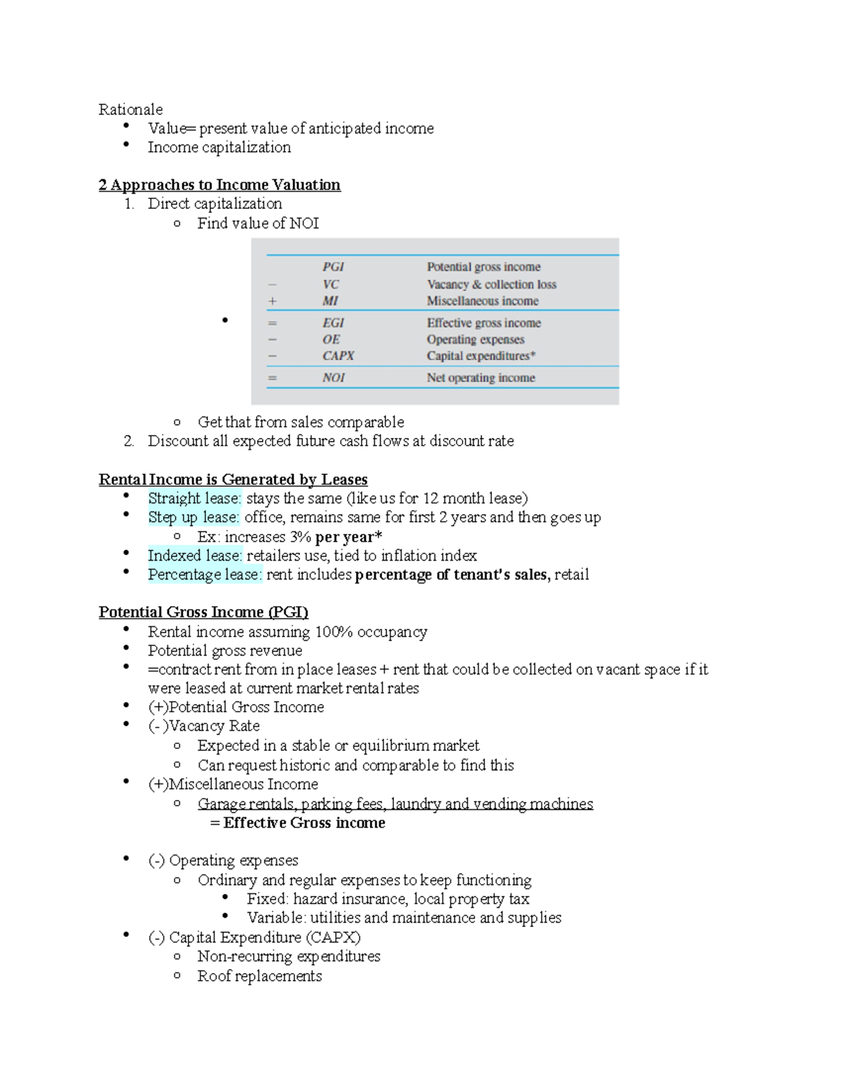 FI331 Chapter 8 Lecture notes from Dr. Tidwell's Class Rationale
