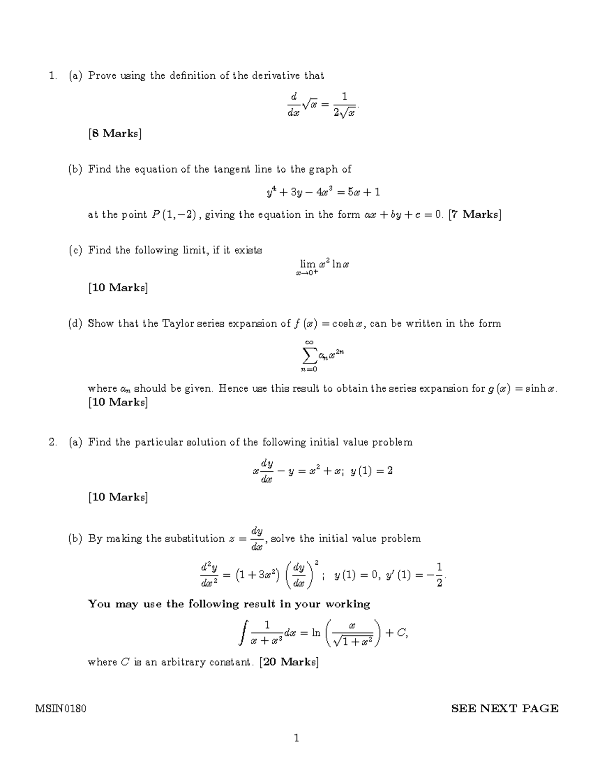 MSIN0180 Summer exam 2020 AA Final - (a) Prove using the deÖnition of ...