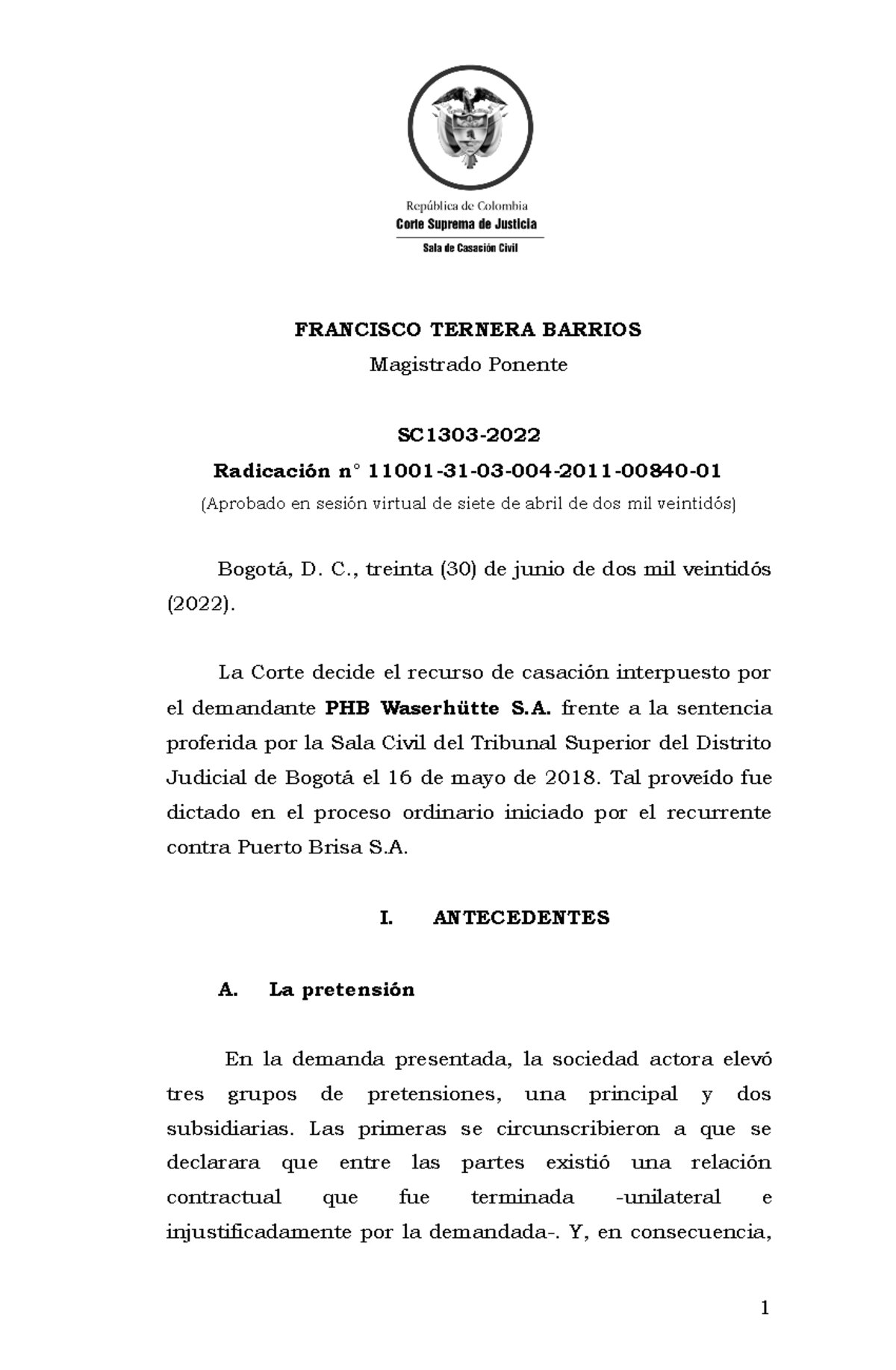 CSJ SCC Sentencia del 30 06 2022 SC1303 2022 2011 00840 01 - FRANCISCO