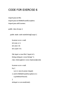 Exercise 5 code - Exercise 5 code import java.io; import java.io ...