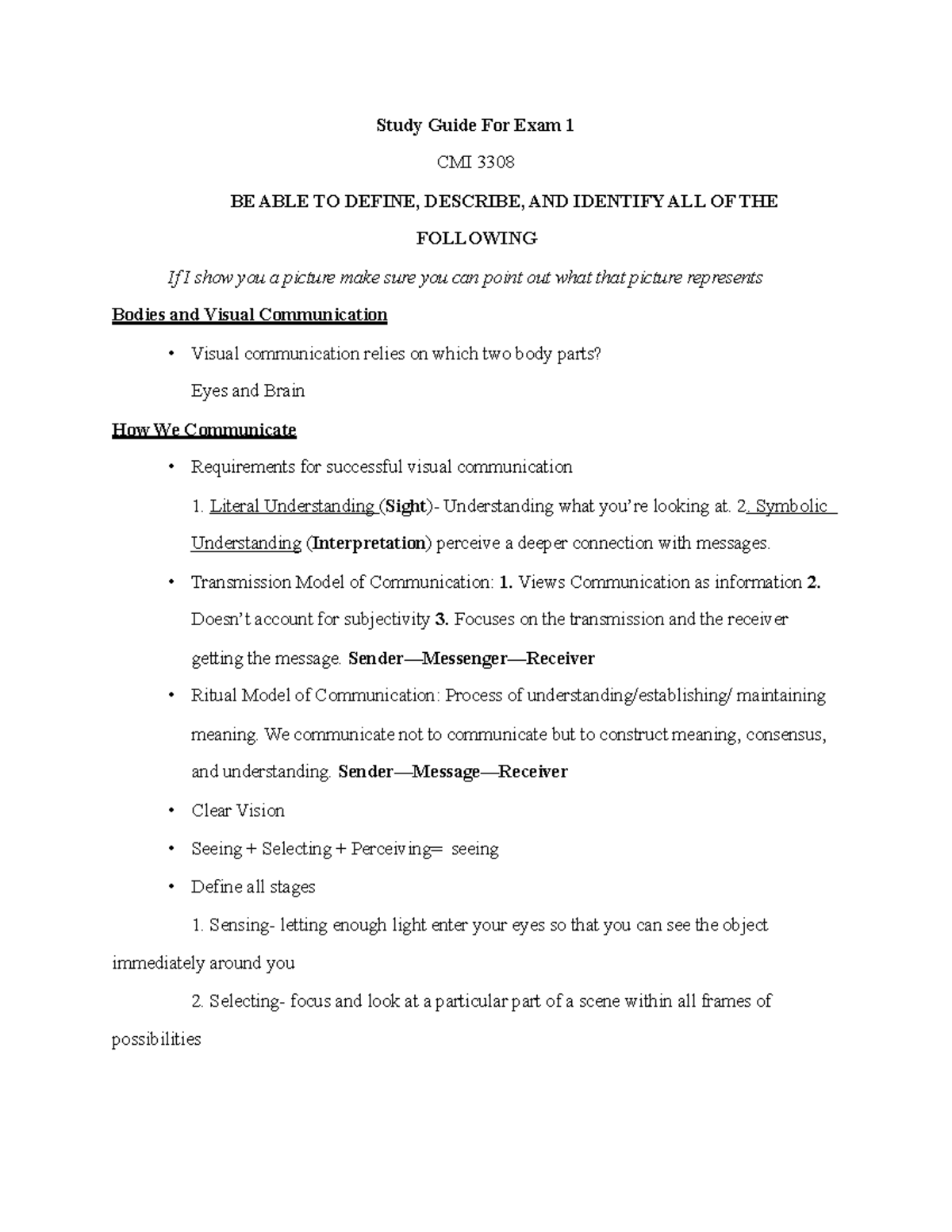 Study Guide For Exam 1 Visual Comm - Study Guide For Exam 1 CMI 3308 BE ...