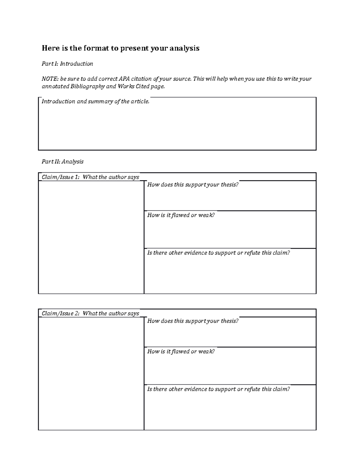 Blank claim and source analysis - Here is the format to present your ...