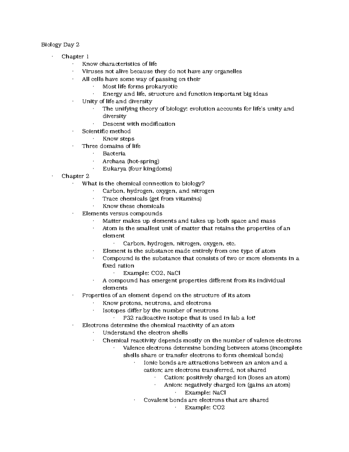 101 Day 2 - Lecture notes 2 - Biology Day 2 · Chapter 1 · Know ...