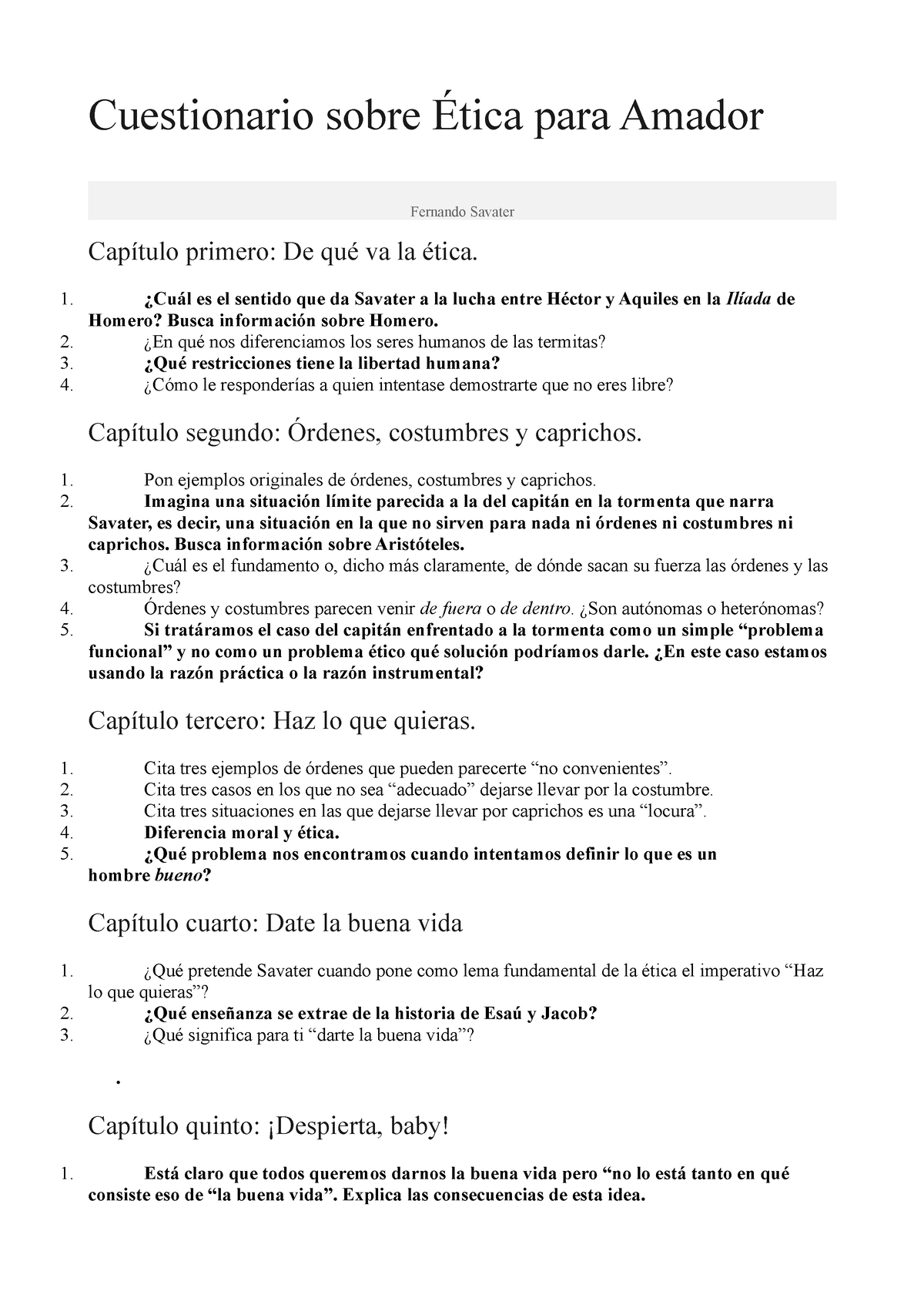 Cuestionario Sobre Ética Para Amador Cuestionario Sobre Ética Para Amador Fernando Savater 7596