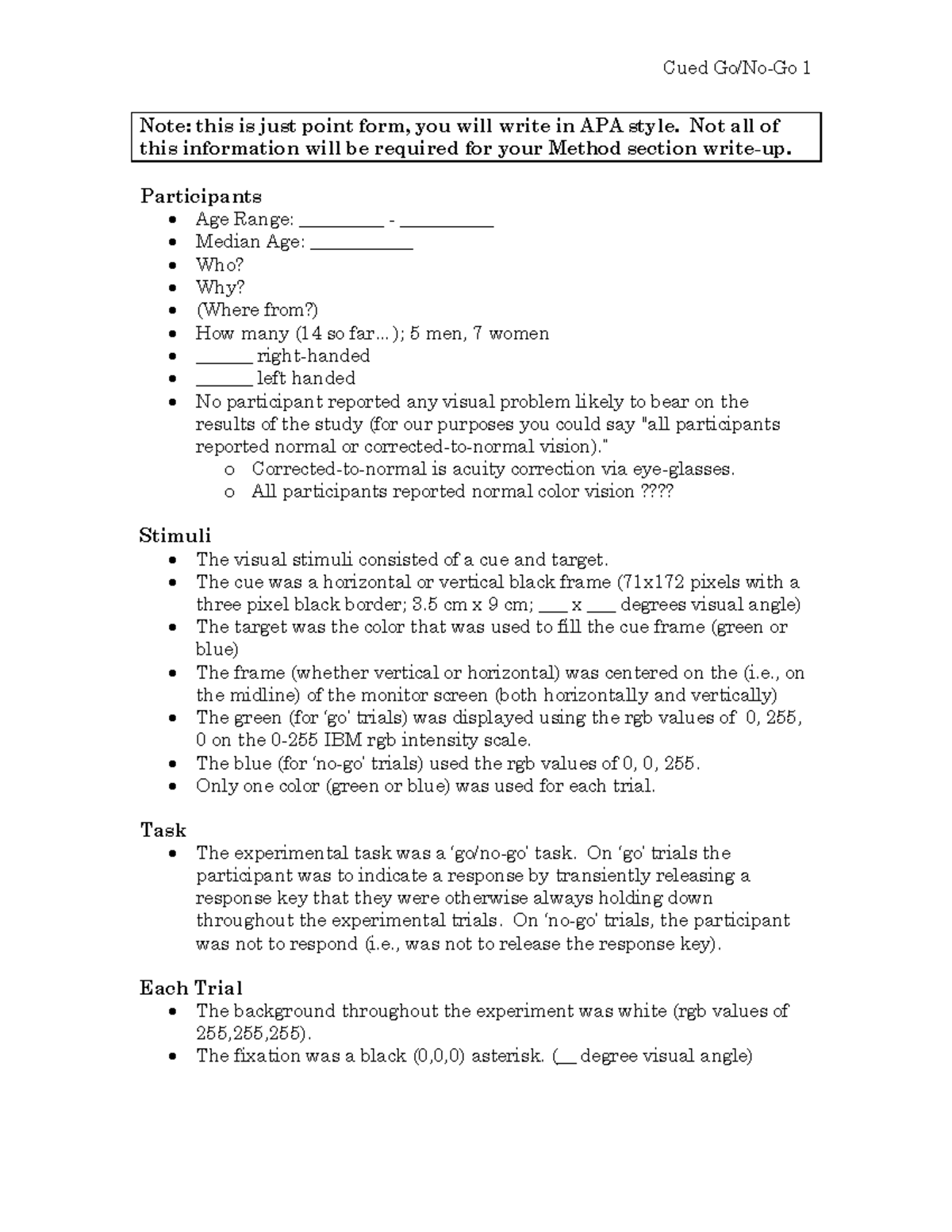 PSYC 120 Lab 6 - Lab manual - Note: this is just point form, you will ...