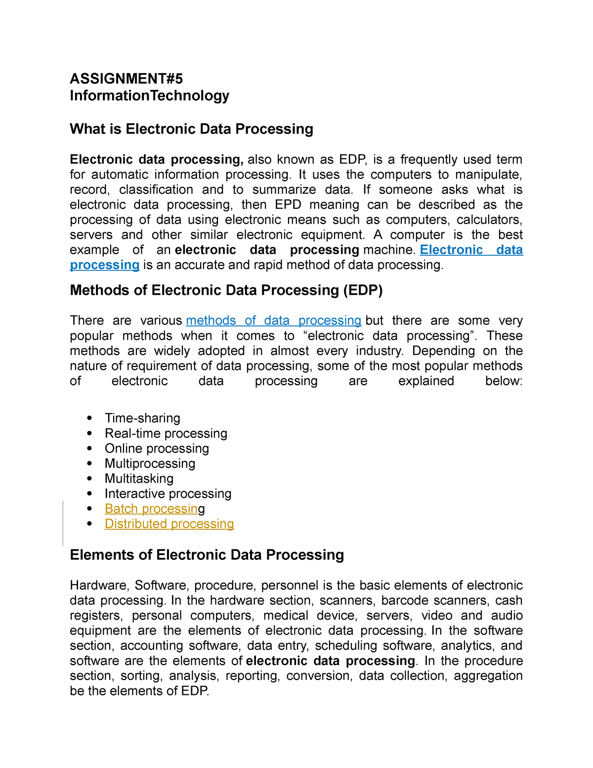 what is information technology assignment