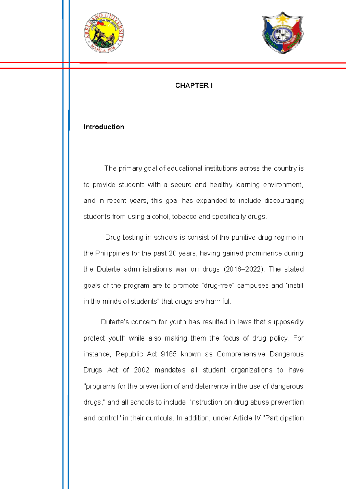 CHAP 1 to 5 - CHAPTER I Introduction The primary goal of educational ...