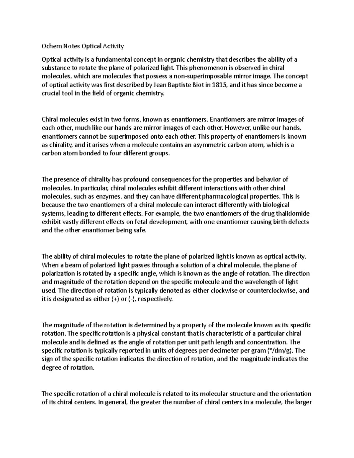 Ochem Notes Optical Activity - Ochem Notes Optical Activity Optical ...