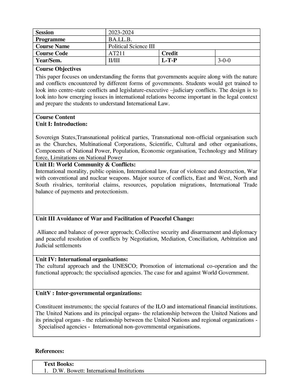 Political Science III - Session 2023- Programme BA.LL. Course Name ...